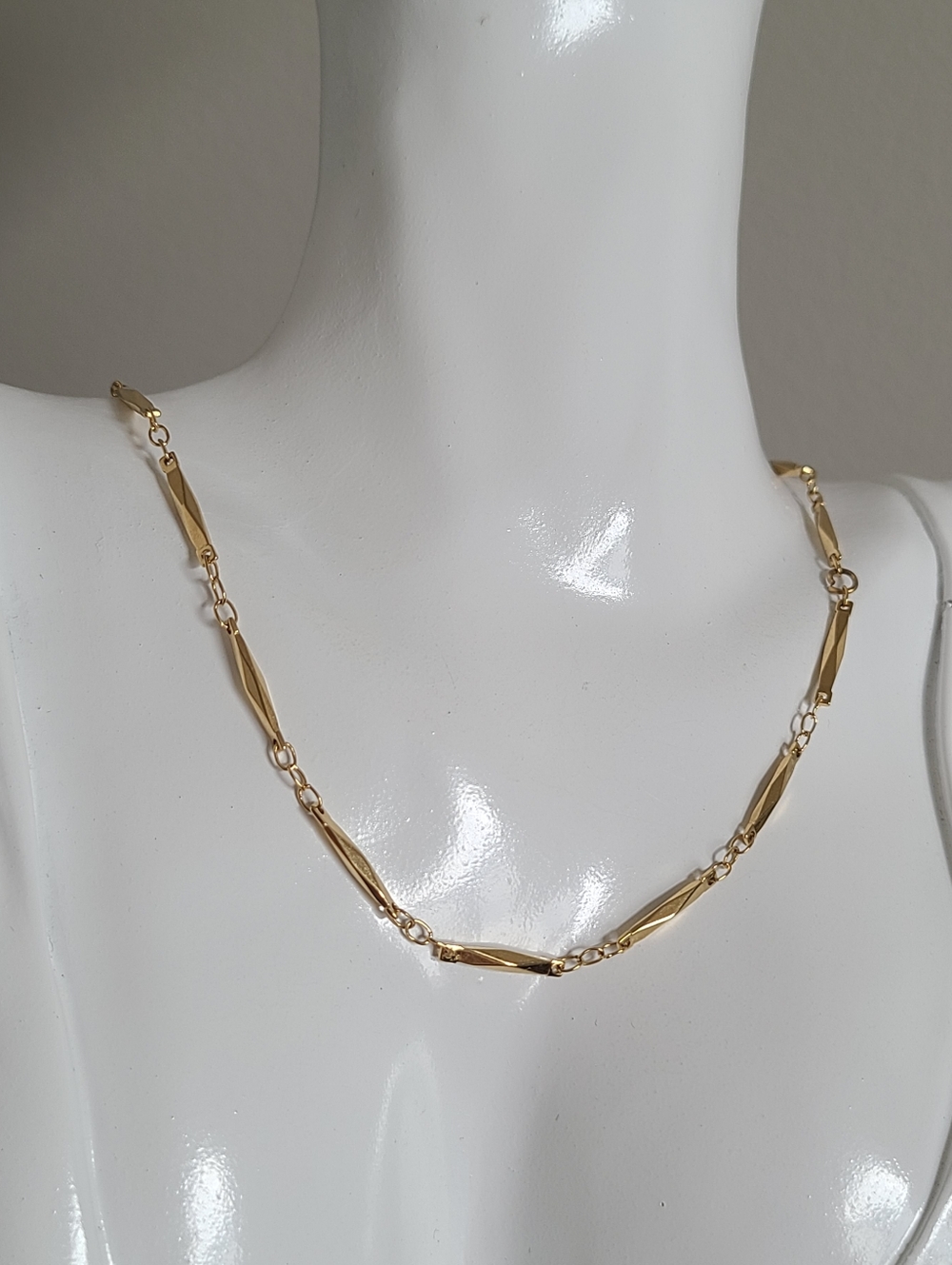 Vintage Gold Plated Luxury Faceted Diamond Bar Link 18 Inch Chain Link Necklace